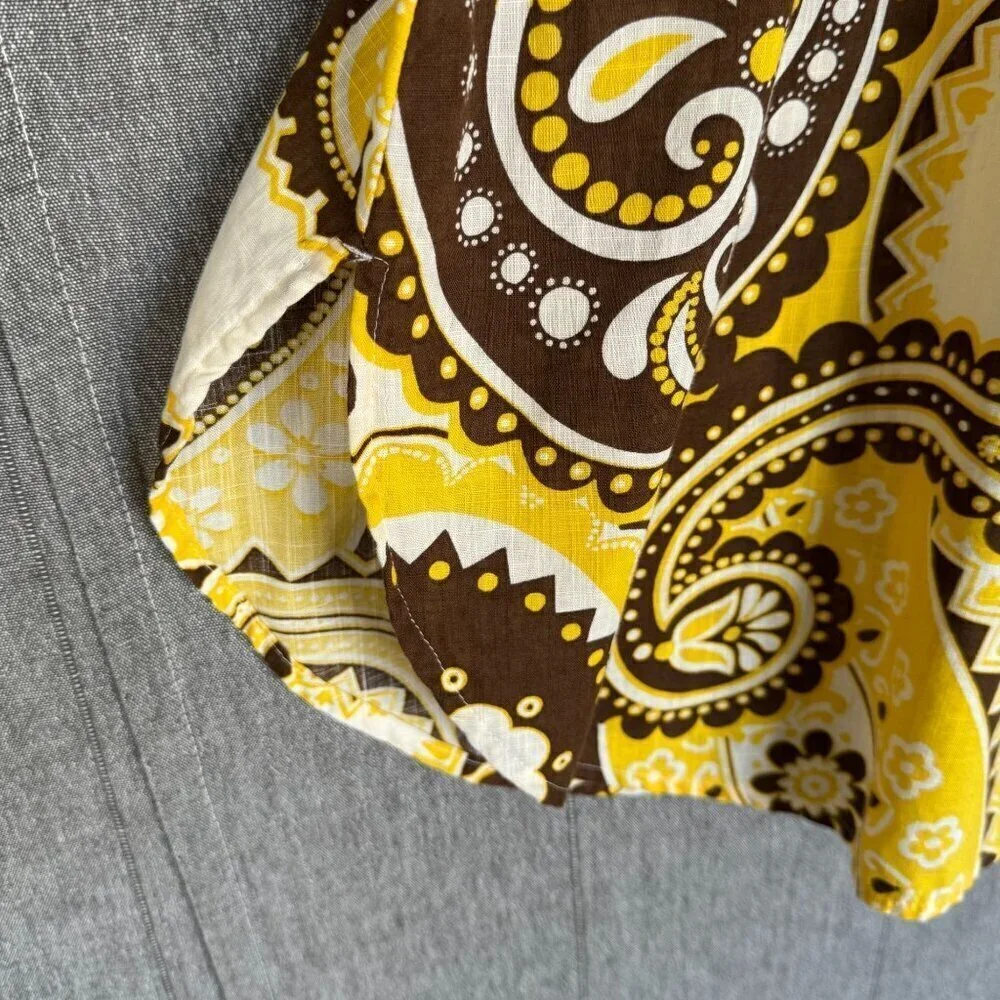 Vintage Talbots Yellow BrownPaisley Print A line Midi Skirt Plus Size 14 Petite